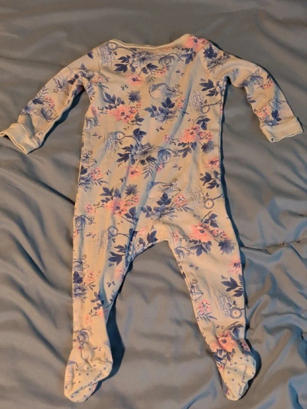 Disney Floral Zip-Front Footie in Pink & Blue